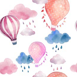 Акварельные облака с дождиком и воздушными шарами