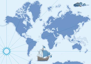 Контурная карта с кораблем и морским существом