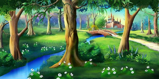Волшебный лес вокруг сказочного замка