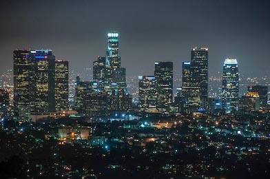 Ночной вид на в даунтаун Лос-Анджелеса