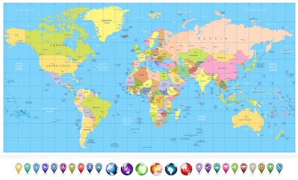Цветная политическая карта мира с иконками