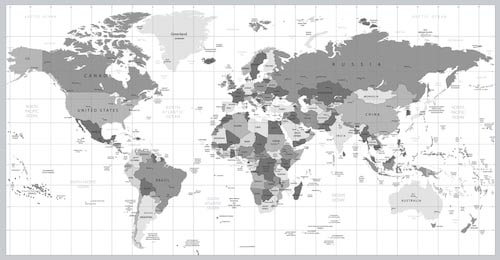 Карта мира в градациях серого с информацией
