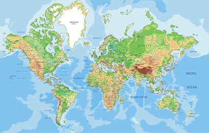 Детализированная физическая карта мира с маркировкой