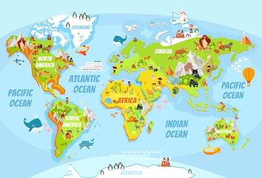Цветная карта мира с множеством забавных животных