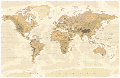 Винтажная физическая карта мира в пастельных тонах