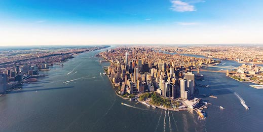Вид с воздуха на нижний Манхэттен Нью-Йорк и Гудзон