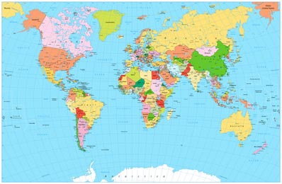 Детализированная политическая карта мира с объектами