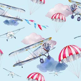 Винтажные летающие самолеты, флаги и парашют