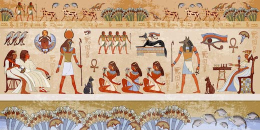 Древняя египетская сцена боги фараоны, животные