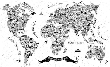 Типографская карта мира. Полотно с городами и др