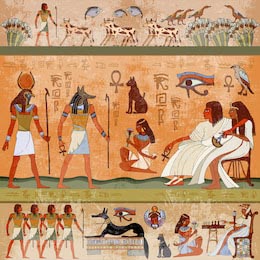 Древняя египетская сцена. Иероглифы в храме