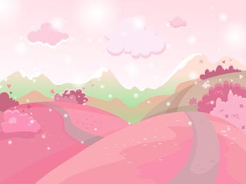 Розовая полянка, розовые кусты и розовые облака