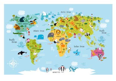 Карта мира для детей с животными векторная