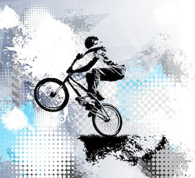 Байкер на велосипеде на иллюзорном фоне