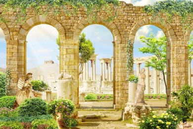 Цифровая фреска с арками и древнегречесими колоннами
