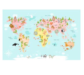 Карта мира для малышей с животными и континентами