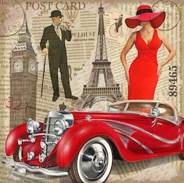 Постер Парижа и Лондона с девушкой на газетном фоне