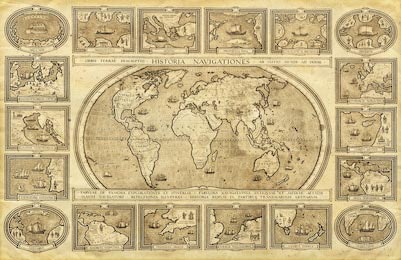 Старинная карта мира сделпнная чернила на пергаменте