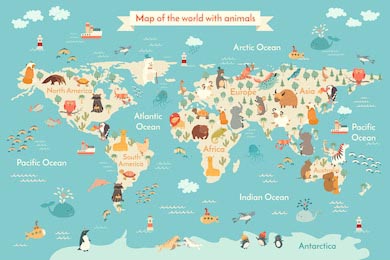 Карта мира с животными для малышей и другими