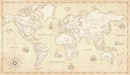 Иллюстрация карты мира в винтажном стиле пергамент
