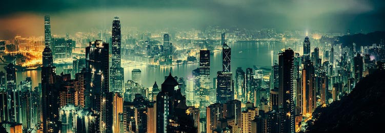 Панорамный снимок ночного Гонконга