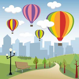 Воздушные шары летающие над городским парком