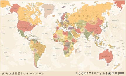 Карта мира и маркеры - Подробная иллюстрация
