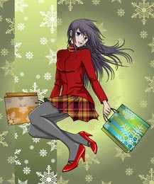 Девушка с рождественскими покупками в стиле анимэ