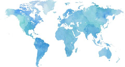 Синяя векторная карта мира в стиле акварели