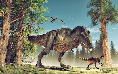Динозавры юрского периода бегущие из джунглей