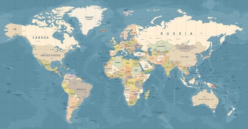 Темная винтажная политическая карта мира