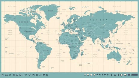 Винтажная карта мира с маркерами