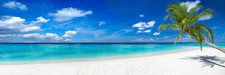 Райский пляж с белым песком и голубым океаном