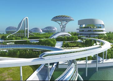 Футуристическая развязка 3D города будущего