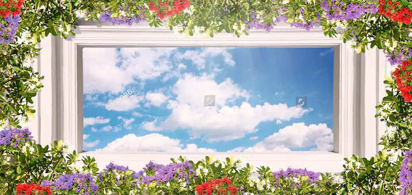 Фреска потолок с цветами на фоне неба