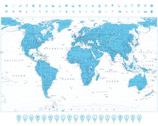 Карта мира с иконками навигации подробная и большая