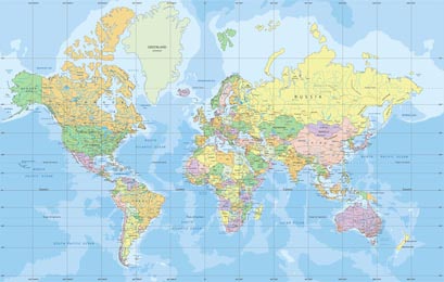 Политическая карта мира в проекции Меркатора