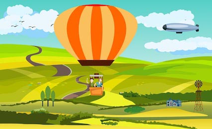 Мальчик и девочка путешествуют на воздушном шаре
