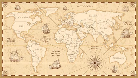 Старинная карта античного мира, иллюстрация Америки