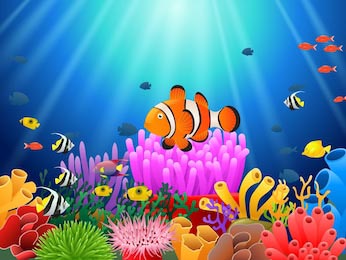 Рыба-клоун под водой. Векторная иллюстрация