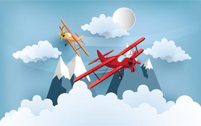Самолетики летящие над горами в воздушных облаках
