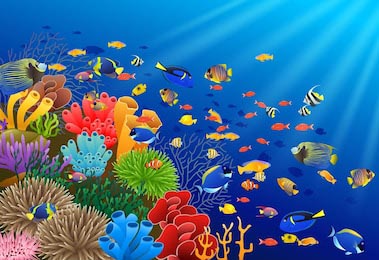 Рыбы под водой у коралловых рифов, иллюстрация
