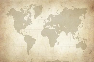 Карта мира с контурами континентов на пергаменте