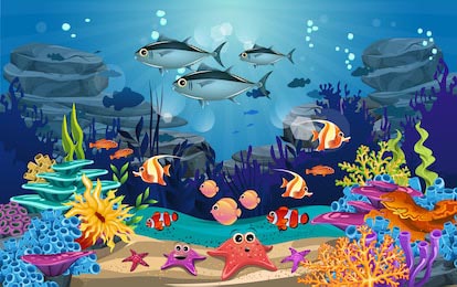 Красота подводной морской жизни, рыбы и водоросли