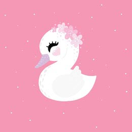 Милый розовый лебедь ребенок с цветочным веночком
