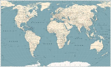 Ретро-карта мира и основные государственные дороги