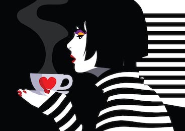 Поп-арт иллюстрация женщина с чашкой кофе 