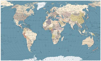 Подробная карта мира с границами стран и городами