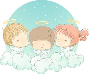 Молодые ангелочки молятся среди облаков в небе