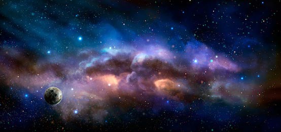  Космическая сцена, красочная туманность с планетой
